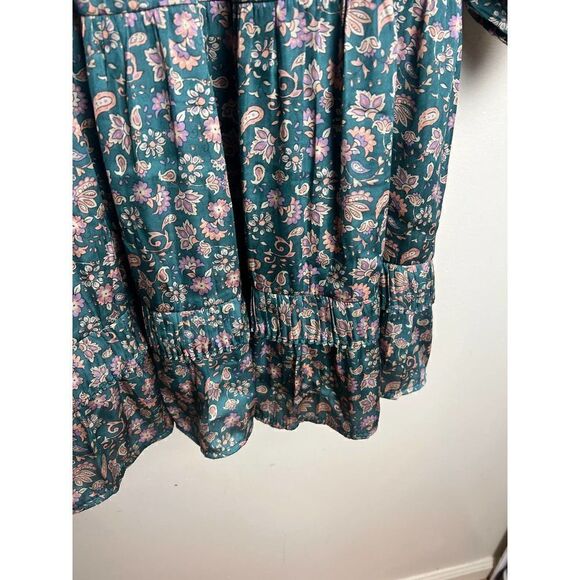 Anthropologie Current Air Tiered Green and Pink Floral Mini Dress Sz. S - Picture 5 of 12